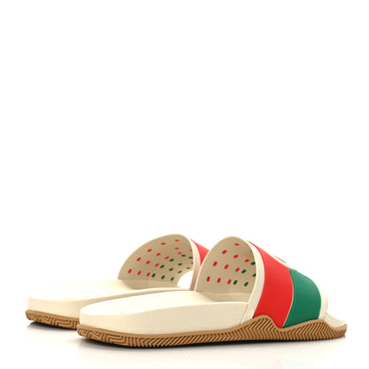 Gucci Rubber Web Womens Interlocking G Slide Sandals 39 Mystic White Green Red 4 of 6