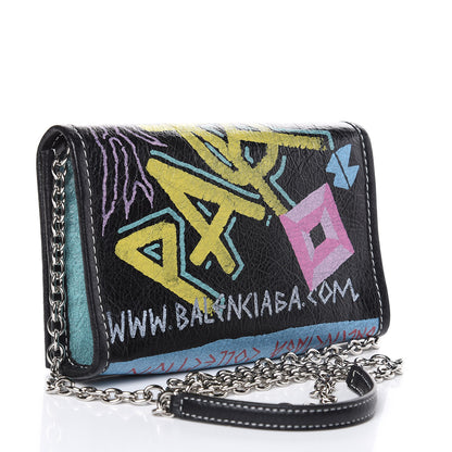 Balenciaga Agneau Arena Graffiti All Over Bazar Chain Shoulder Bag Black Multicolor 3 of 9