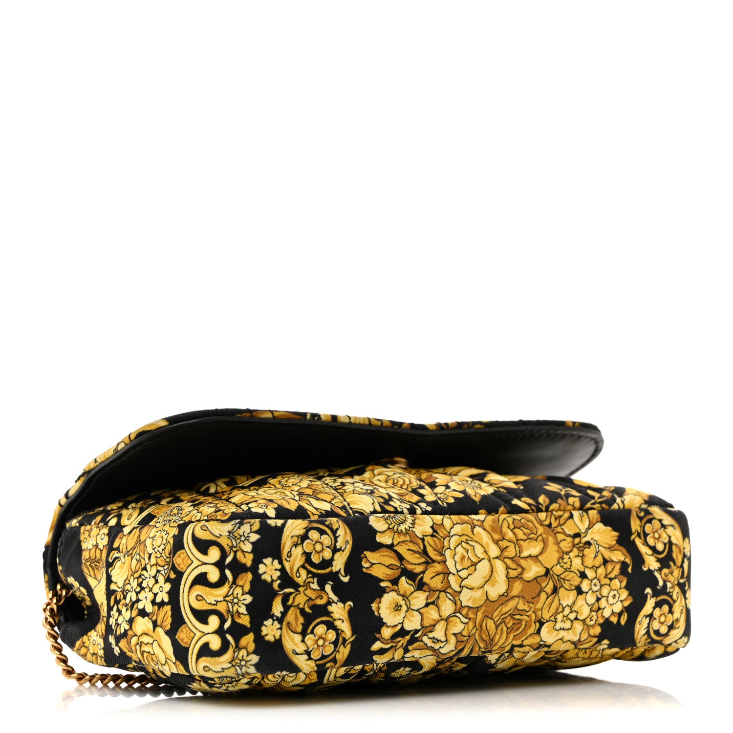 Versace Silk Barocco Printed Quilted Virtus V Mini Chain Flap Shoulder Bag Black Gold 4 of 11