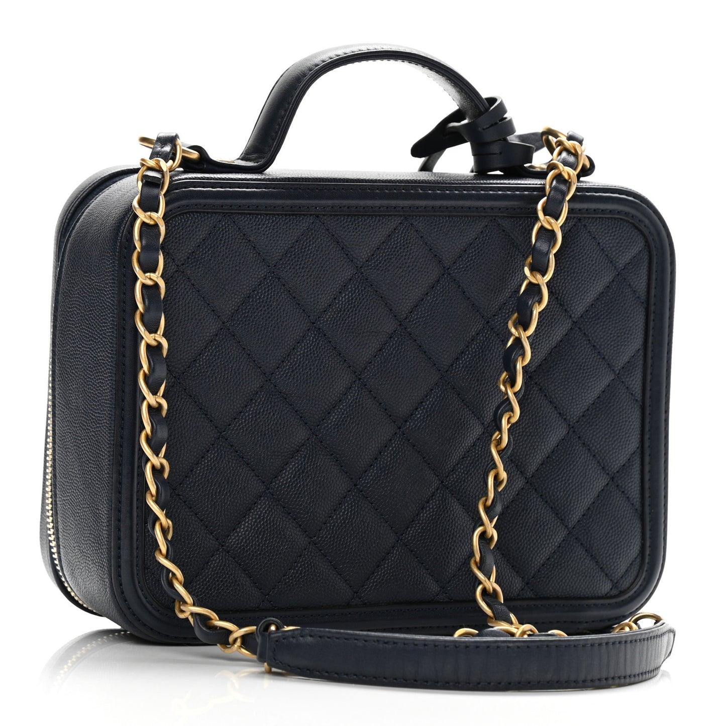 Caviar Quilted Medium CC Filigree Vanity Case Navy