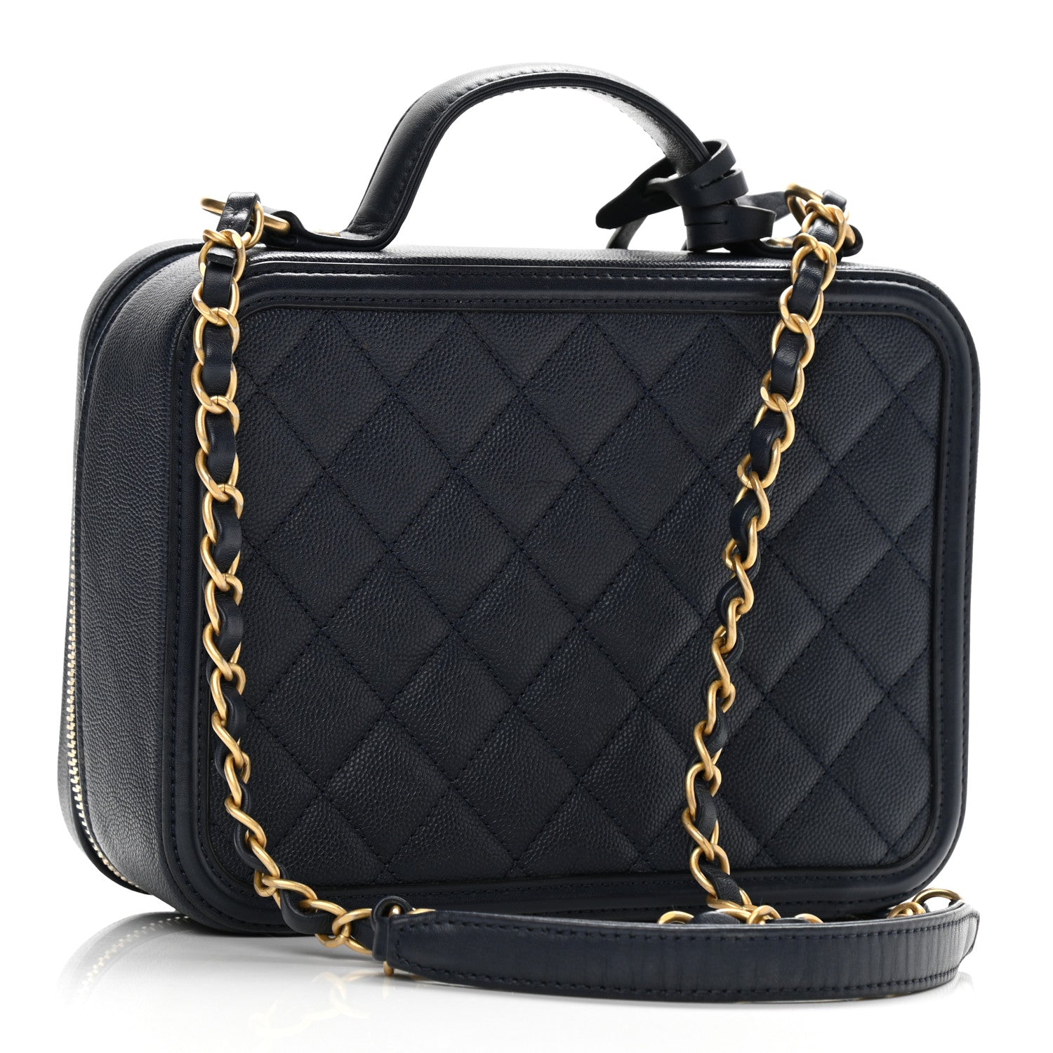 Chanel Caviar Quilted Medium CC Filigree Vanity Case Navy 3 of 11