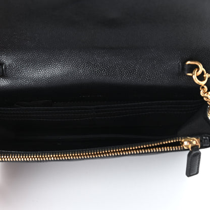 Saint Laurent Grain De Poudre Matelasse Chevron Monogram Chain Wallet Black 5 of 8