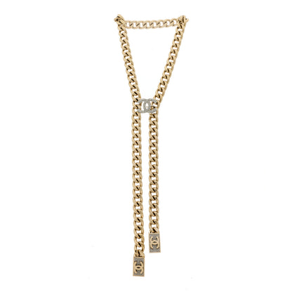 Chanel Chain Link Crystal CC Dog Tag Charm Necklace Gold 3 of 5