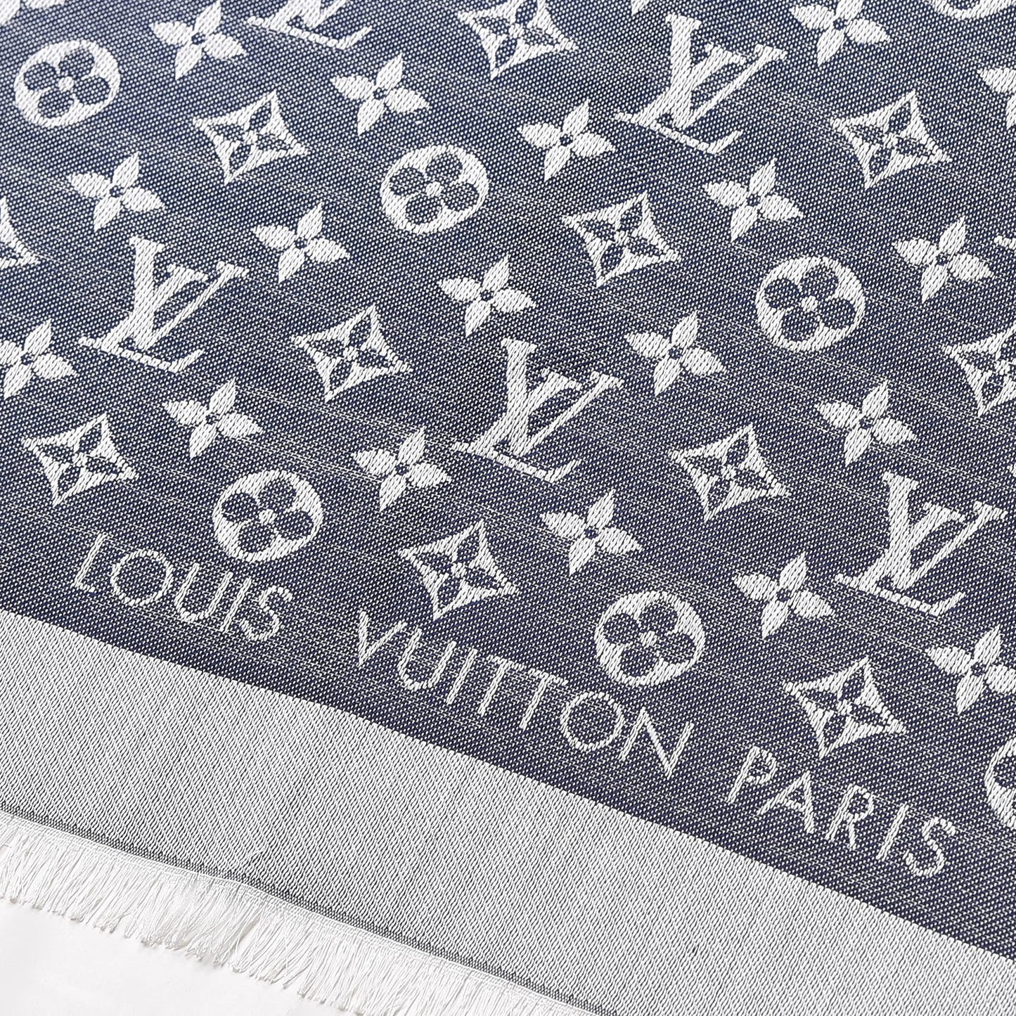 Silk Wool Monogram Denim Shawl Blue