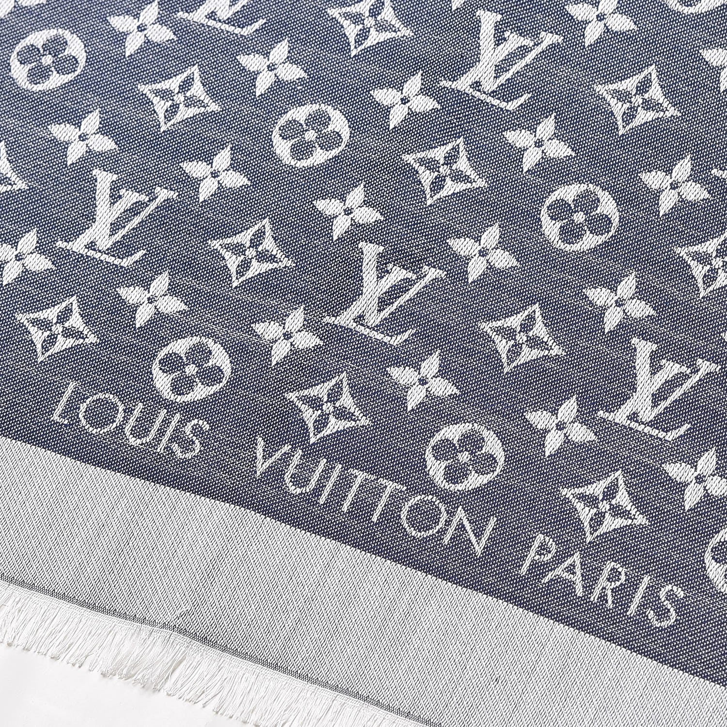 Louis Vuitton Silk Wool Monogram Denim Shawl Blue 3 of 4