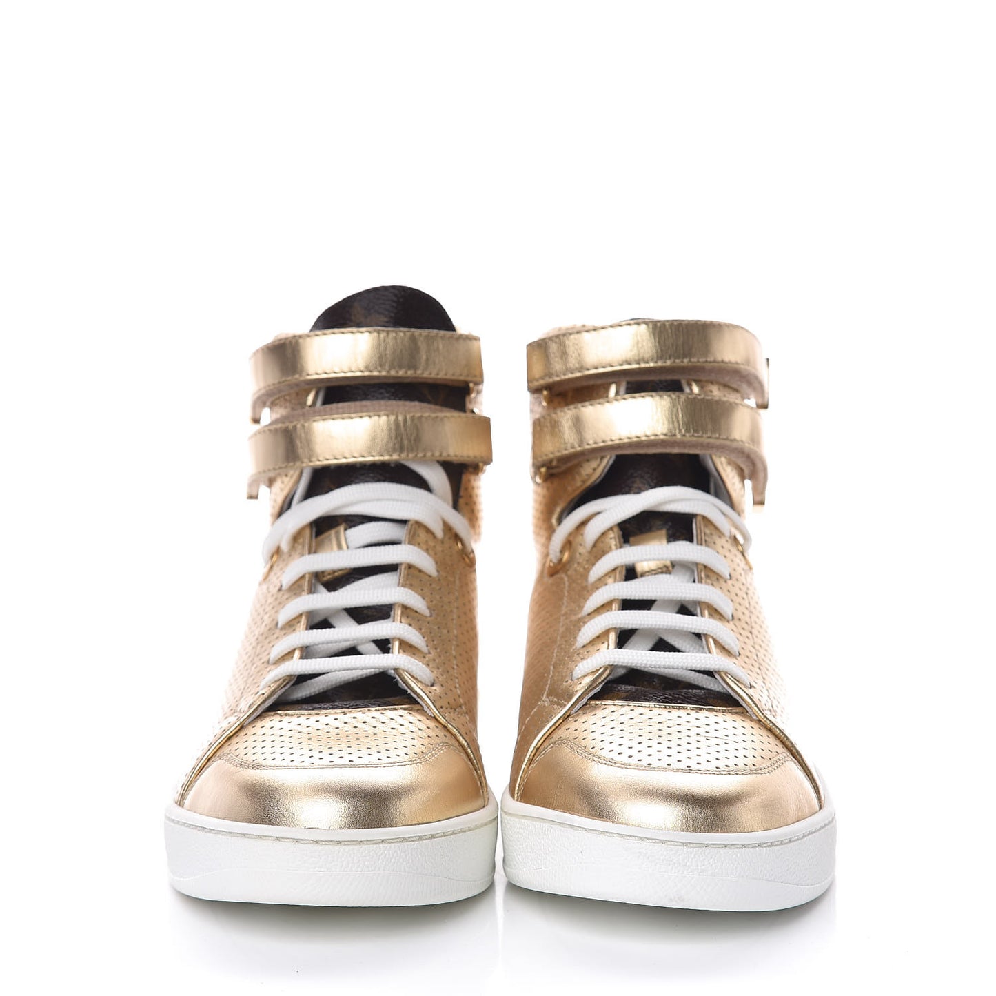 Calfskin Monogram Boombox High Top Sneakers 37 Gold