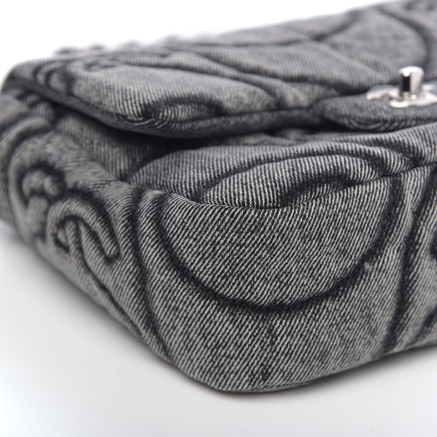 Denim Embossed CC Logo Print Mini Single Flap Black
