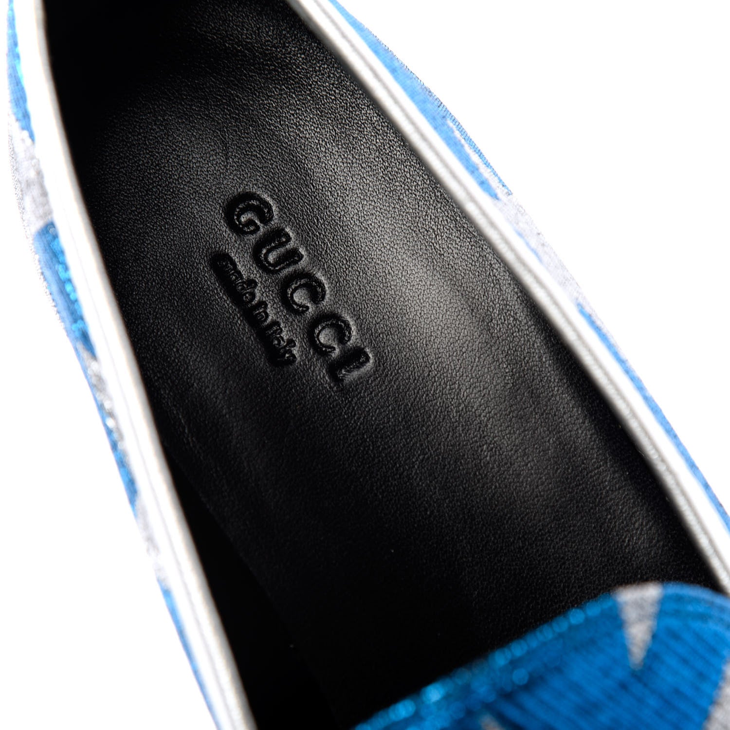 Gucci Lurex Calfskin Starry Sky Womens Jordaan Loafers 39.5 Bluette Silver 8 of 10