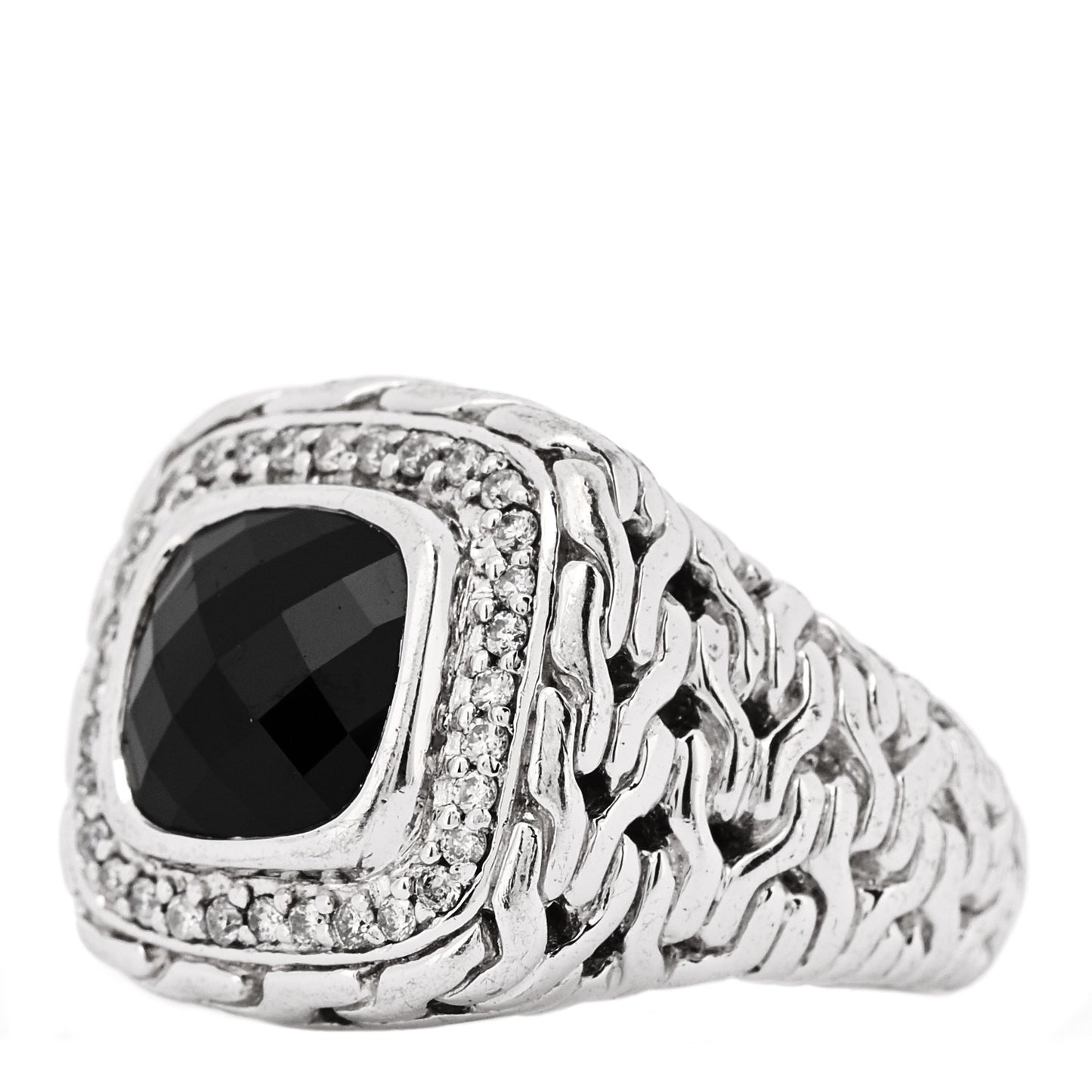 Sterling Silver Black Garnet Diamond Classic Chain Ring 52 6