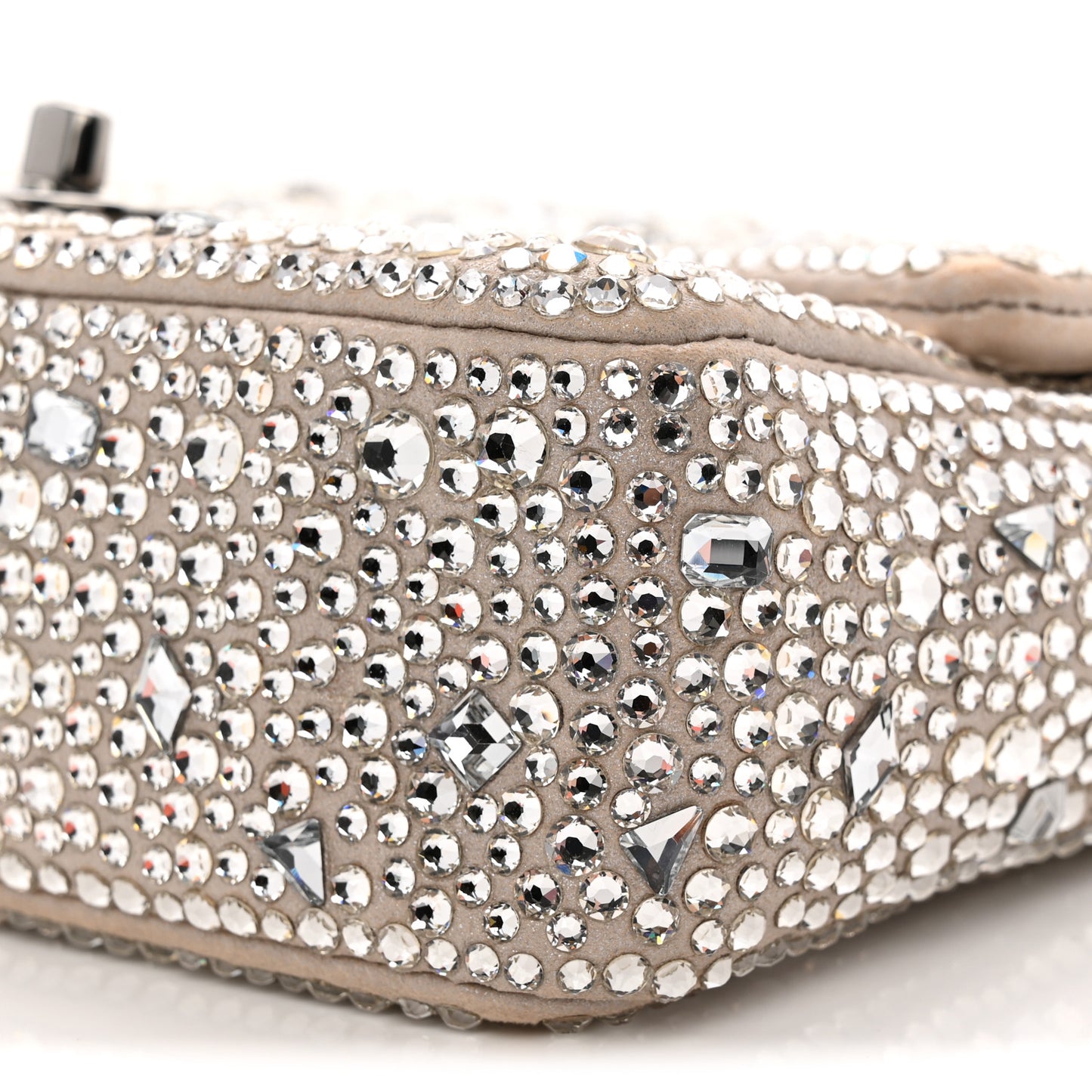 Suede Calfskin Crystal Mini Flap Silver