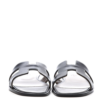 Hermes Box Calfskin Oran Sandals 39 Black 2 of 10