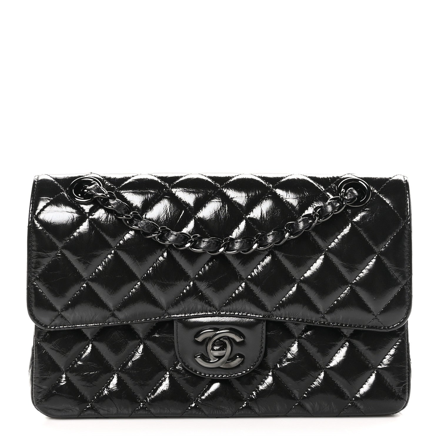 Chanel Shiny Crumpled Calfskin Quilted Small Double Flap So Black 1 of 10