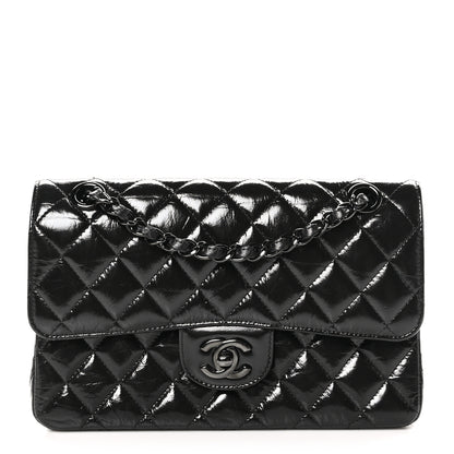 Chanel Shiny Crumpled Calfskin Quilted Small Double Flap So Black 1 of 10