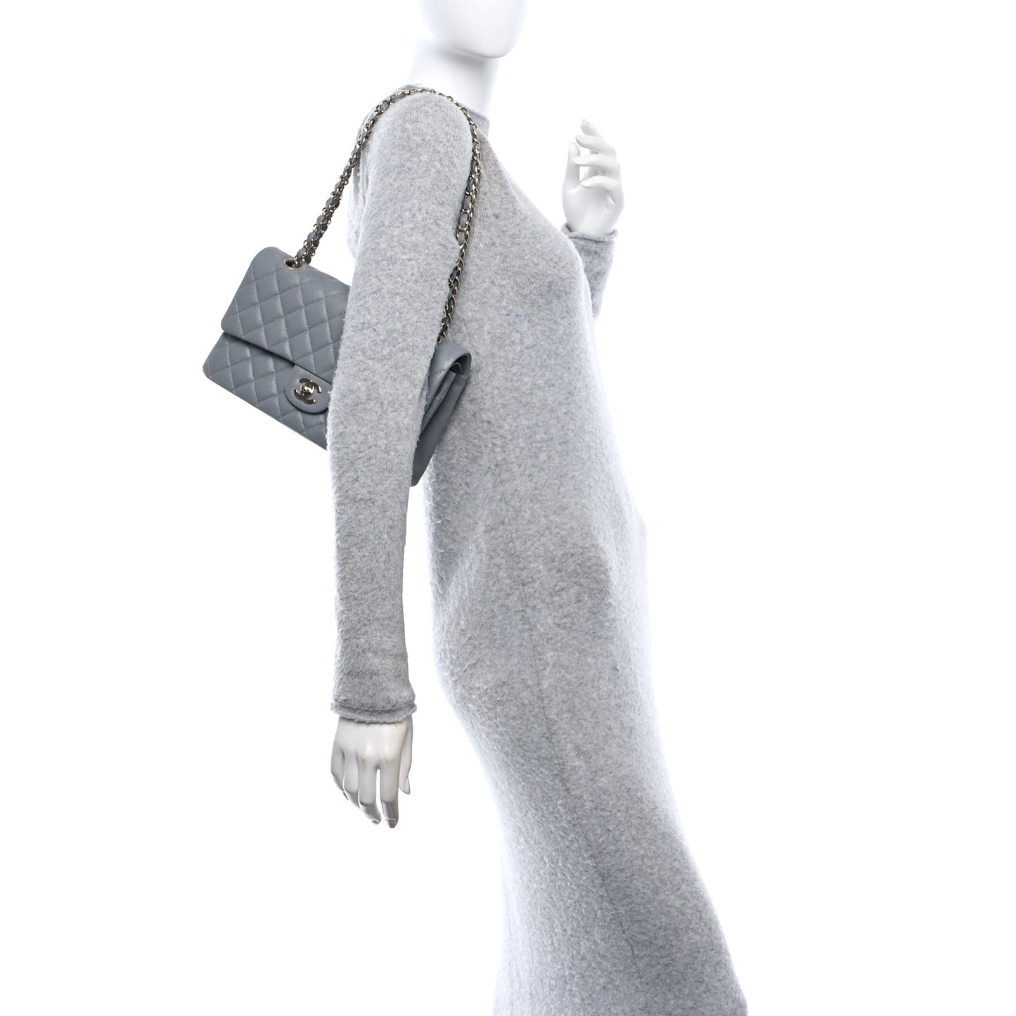 Caviar Quilted Medium Double Flap Grey
