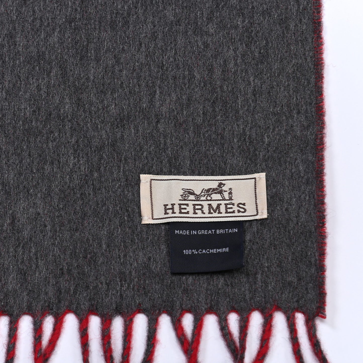 Cashmere Fringe Double Face Stole Scarf Red Grey