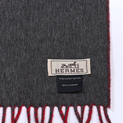 Hermes Cashmere Fringe Double Face Stole Scarf Red Grey 5 of 5