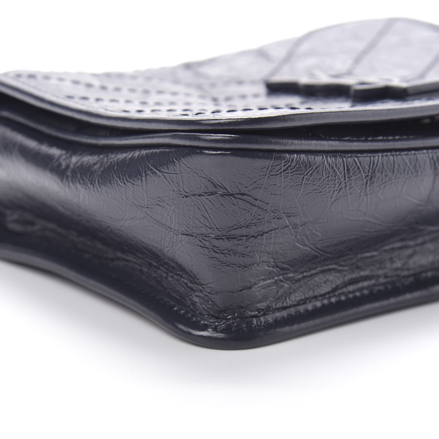 Saint Laurent Crinkled Calfskin Matelasse Monogram Niki Chain Wallet Deep Marine 9 of 12