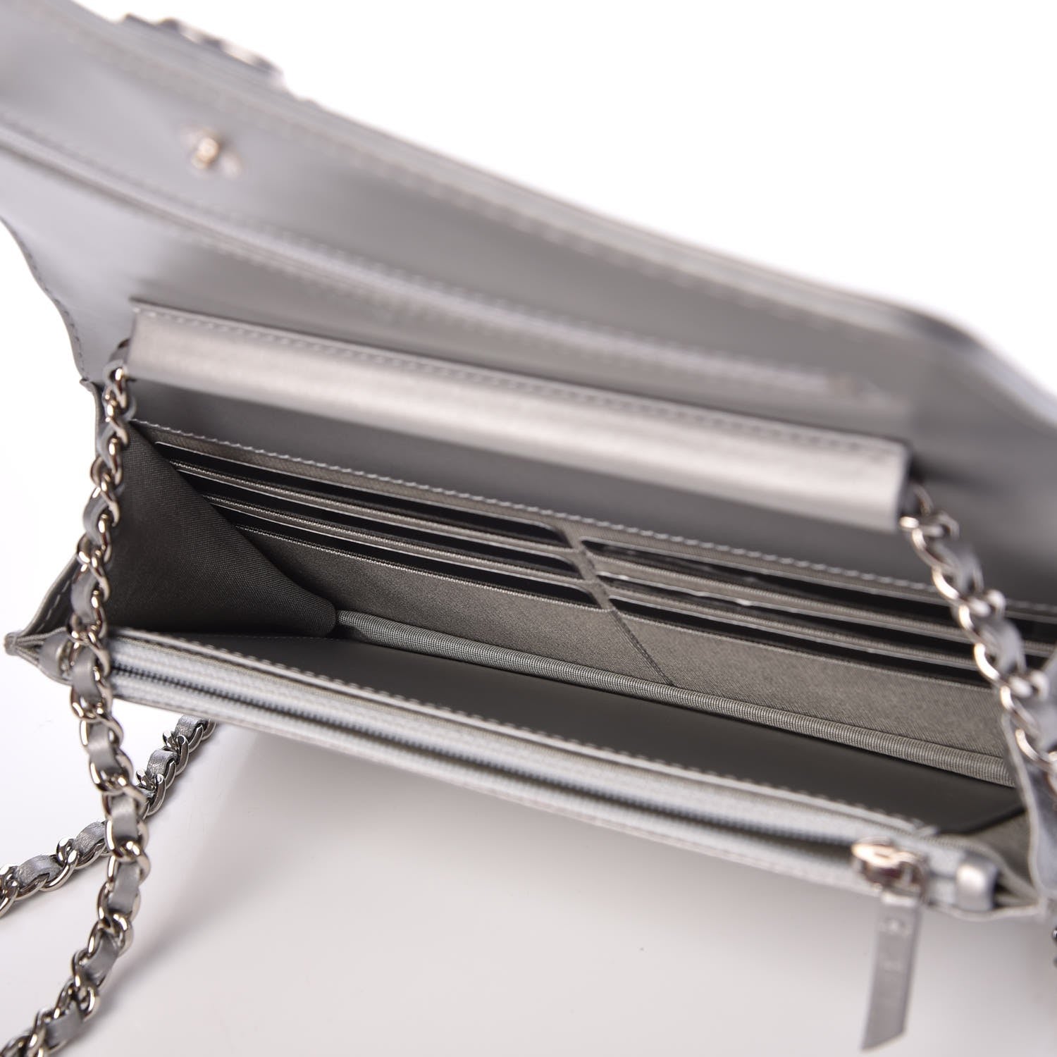 Chanel Metallic Aged Calfskin Quilted Boy Wallet On Chain WOC Silver 5 of 9