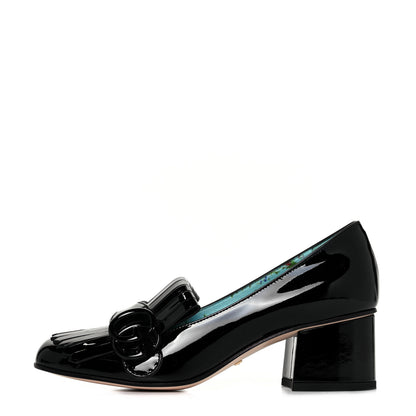 Gucci Vernice GG Marmont Fringe 50mm Loafer Pumps 35 Black 1 of 8