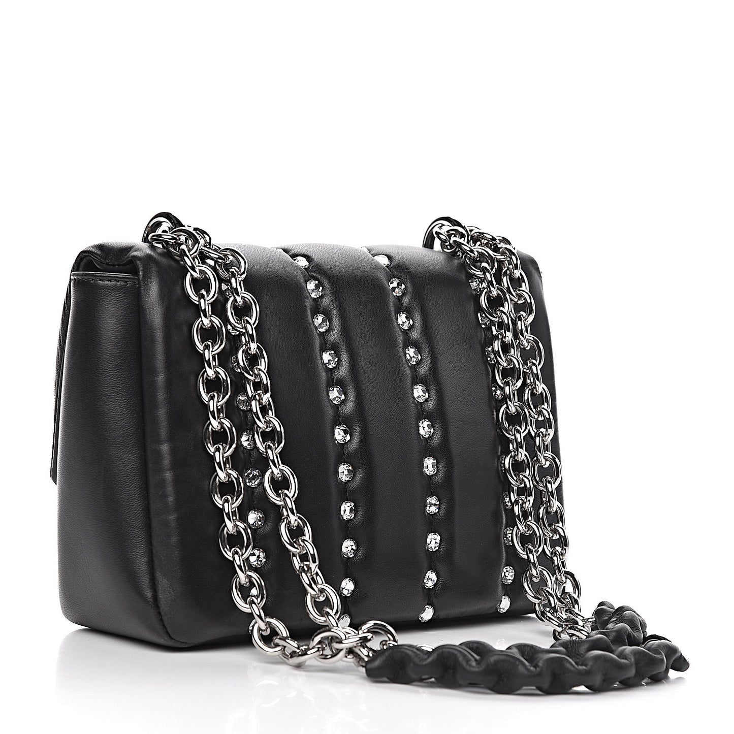 Lambskin Quilted Crystal Small Natalia Chain Bag Black