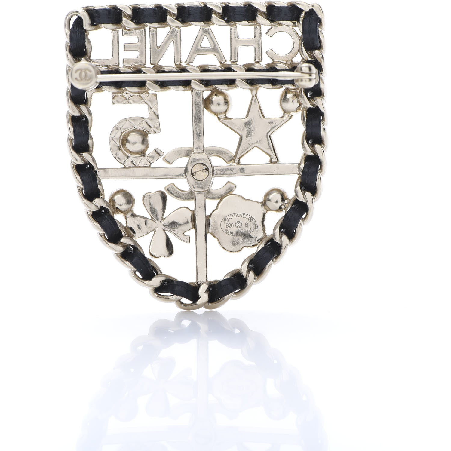Chanel Lambskin Pearl Strass Sergeant Shield Brooch Gold 4 of 5