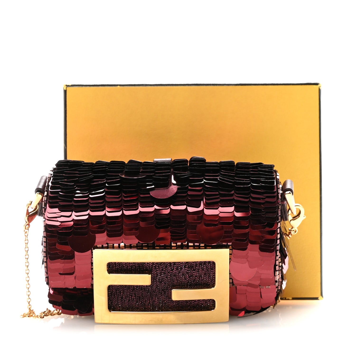 Sequin Paillettes Shiny Nappa Sex and the City Nano Maxi Buckle Baguette Charm Granata