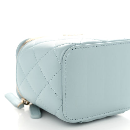 Chanel Lambskin Quilted Mini Vanity Case With Pearl Chain Light Blue 9 of 10