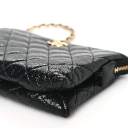 Chanel Shiny Crumpled Calfskin Quilted Clutch Bag Black 11 of 12