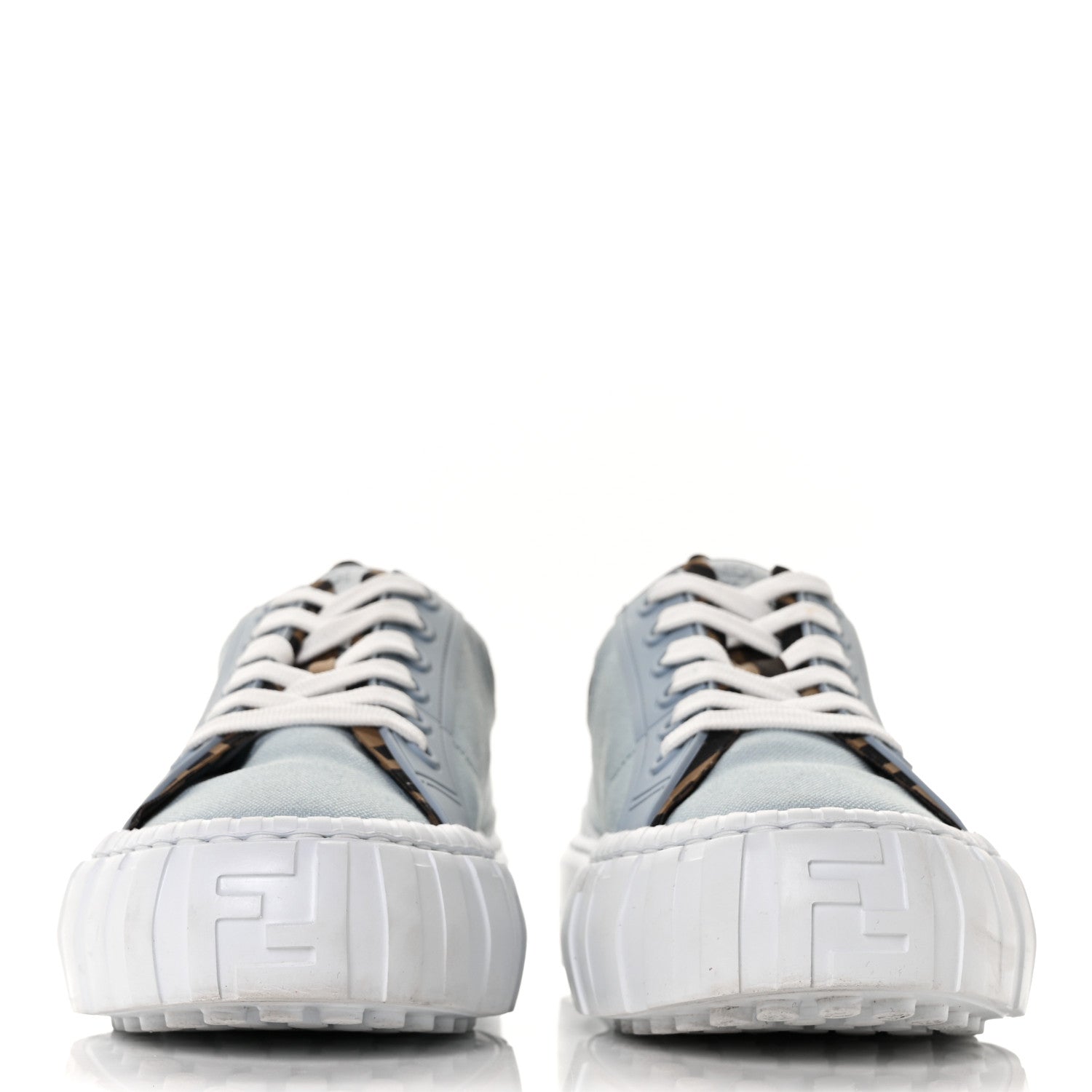 Fendi Canvas Lycra TPU FF Womens Fendi Force Low Top Sneakers 40.5 Sky Tobacco Black 2 of 10