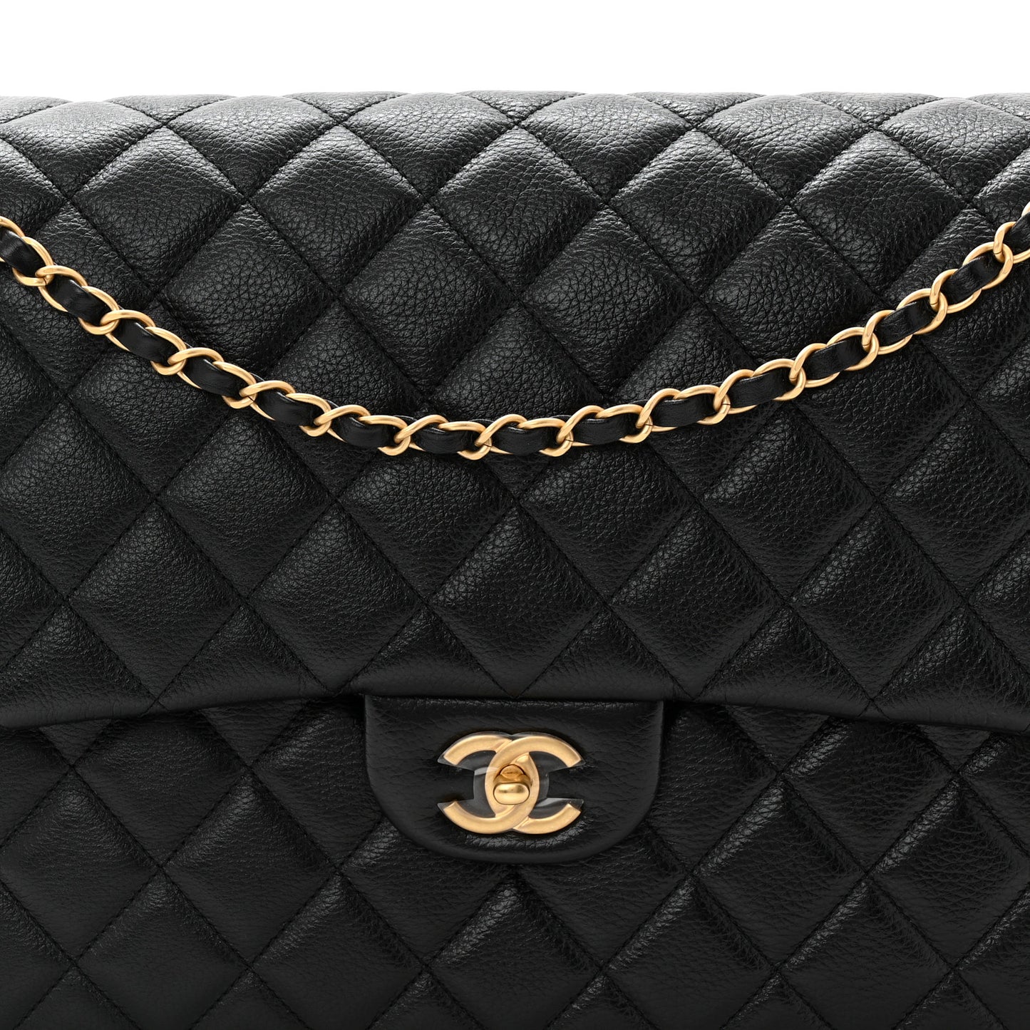 Grained Calfksin Quilted XXL Travel Flap Bag Black