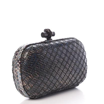 Bottega Veneta Karung Watersnake Intrecciato Knot Clutch Blue 3 of 8