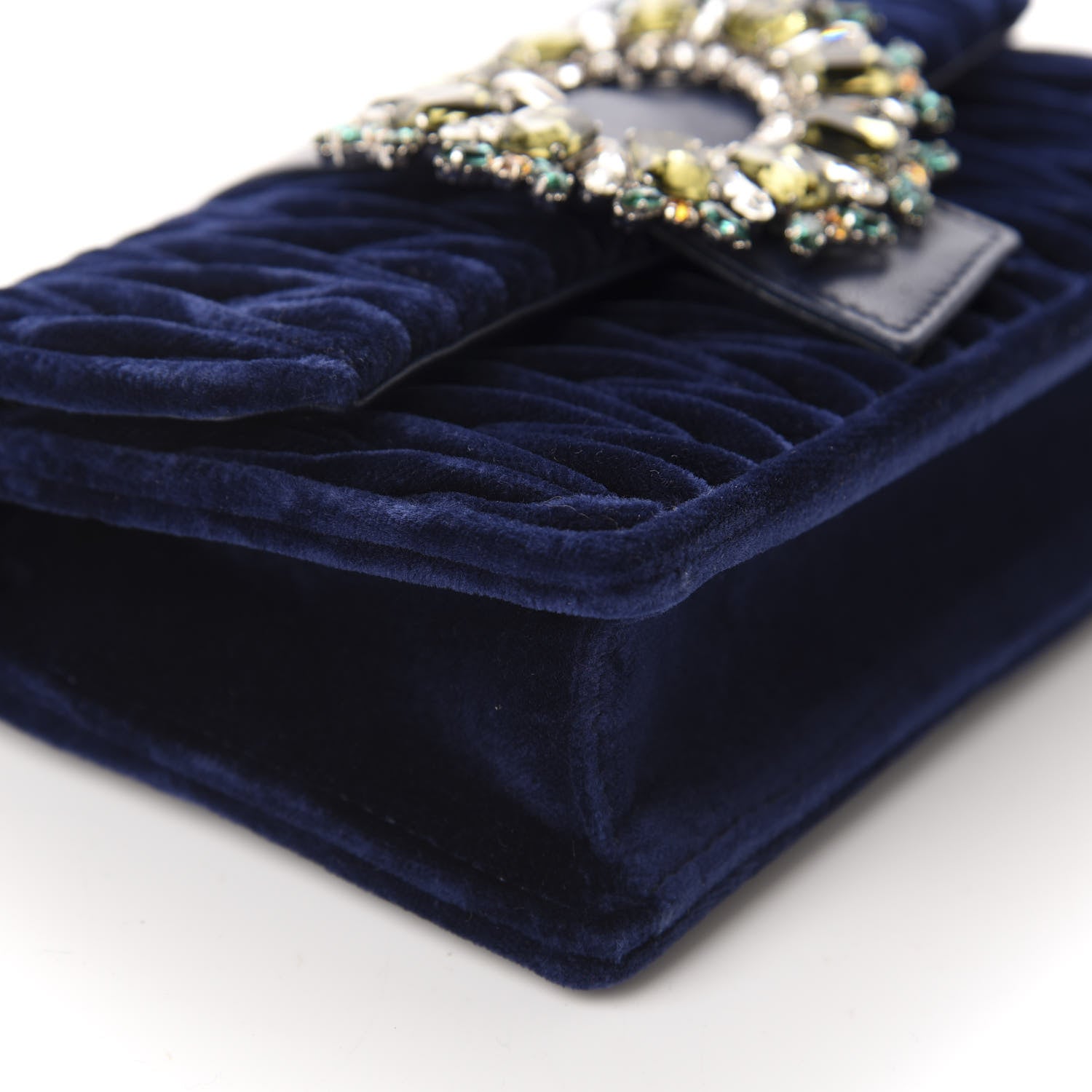 Miu Miu Velluto Matelasse Crystal Embellished Chain Shoulder Bag Inchiostro 6 of 9