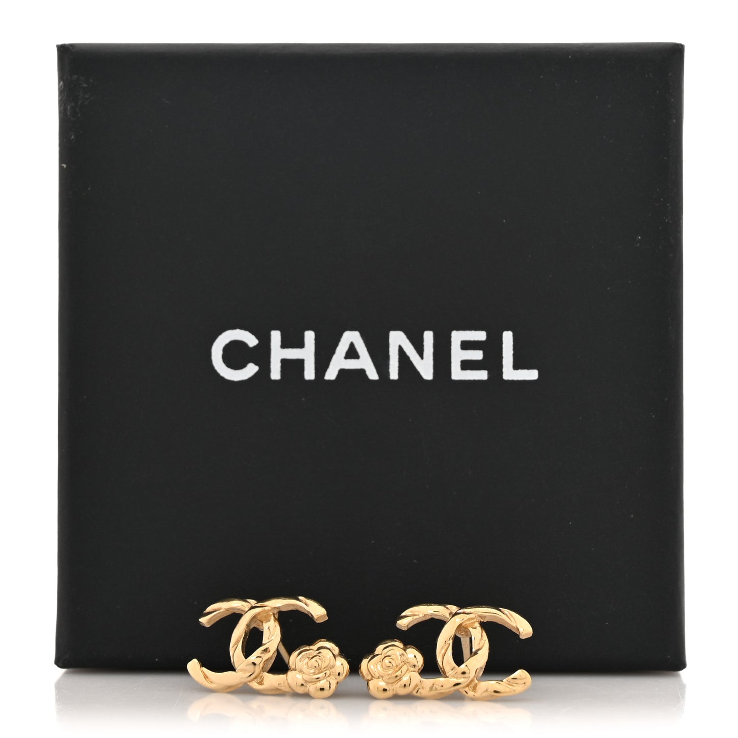 Metal Camellia CC Earrings Gold