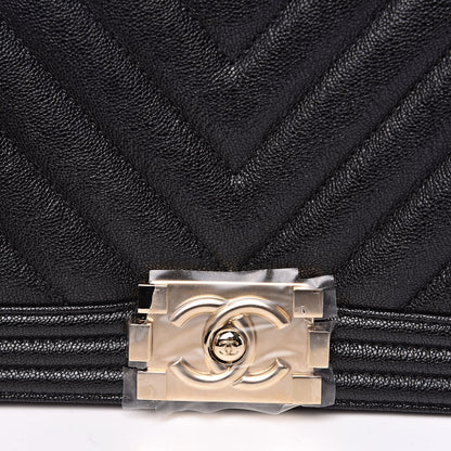 Chanel Caviar Chevron Quilted Medium Boy Flap Black 10 of 11