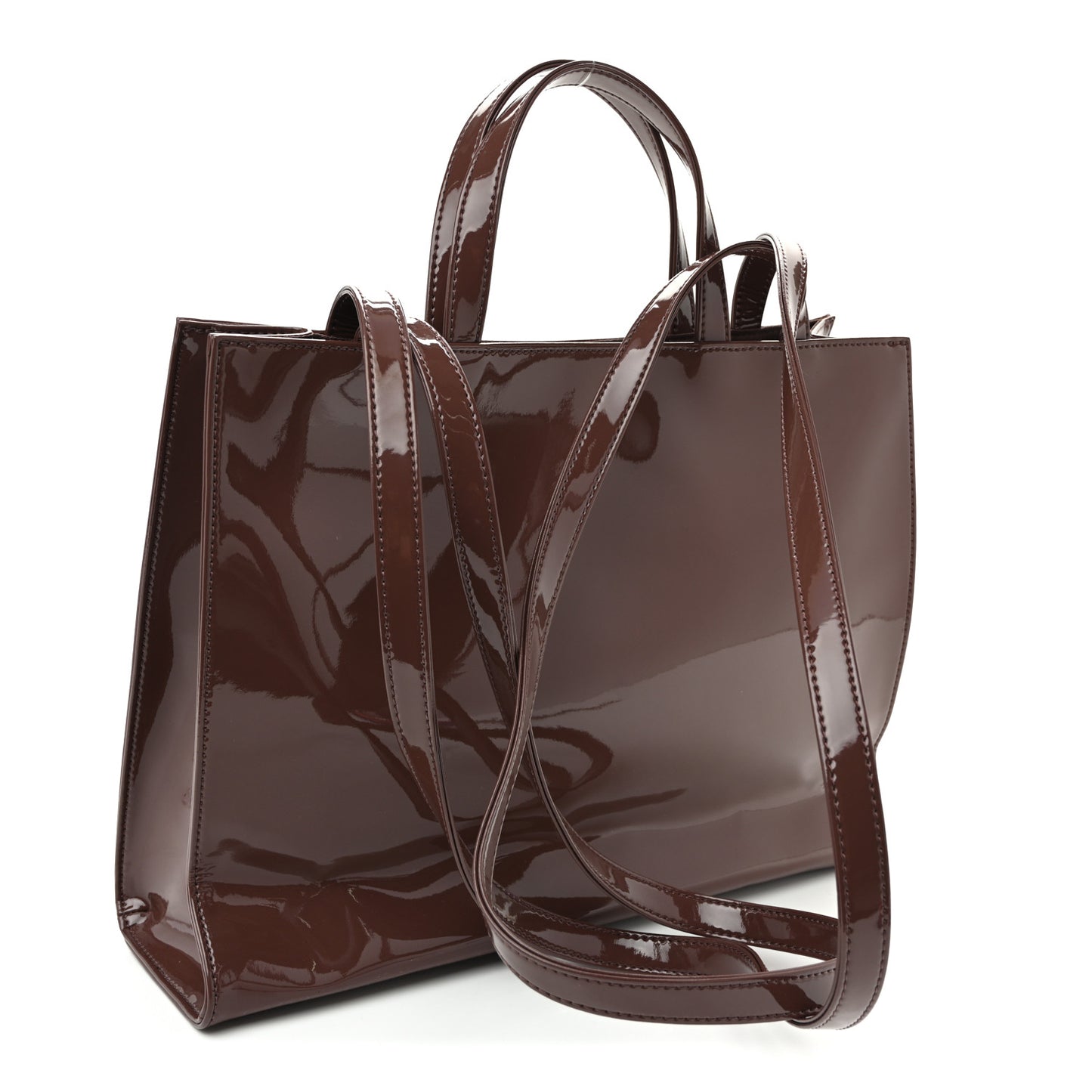 Patent Vegan Leather Medium Shopping Bag Chocolate