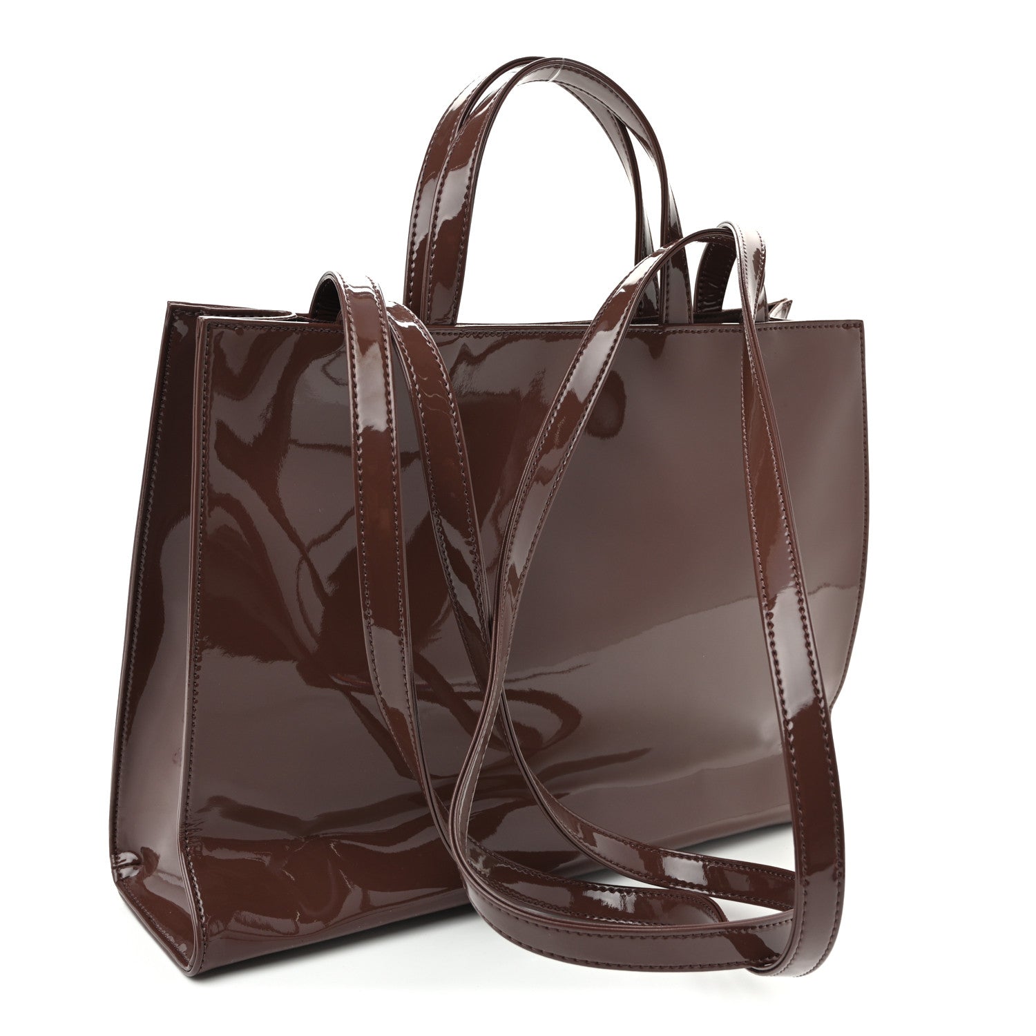 Telfar Patent Vegan Leather Medium Shopping Bag Chocolate 3 of 9