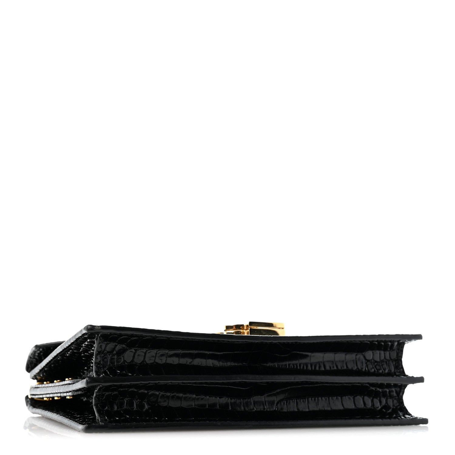 Saint Laurent Calfskin Crocodile Embossed Monogram Cassandra Clasp Bag Black Rouge Legion 4 of 12