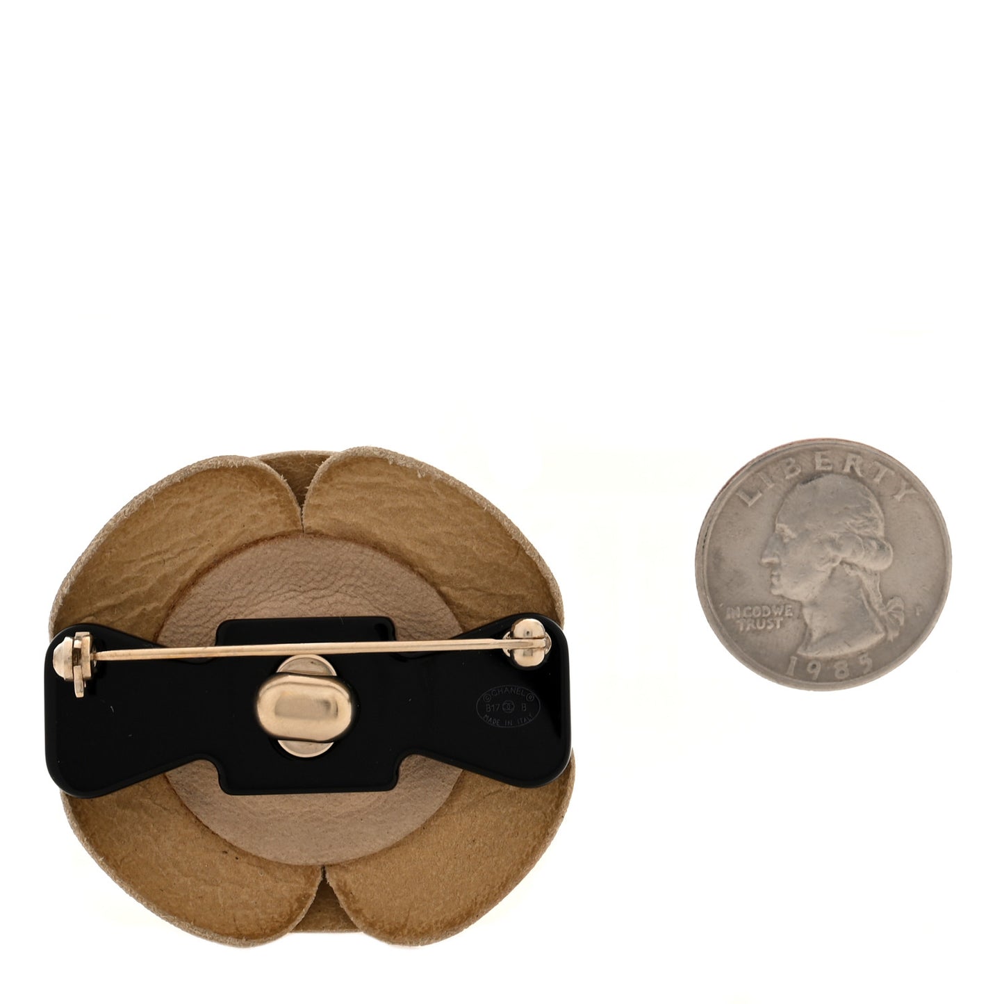 Metallic Lambskin Camellia Brooch Beige