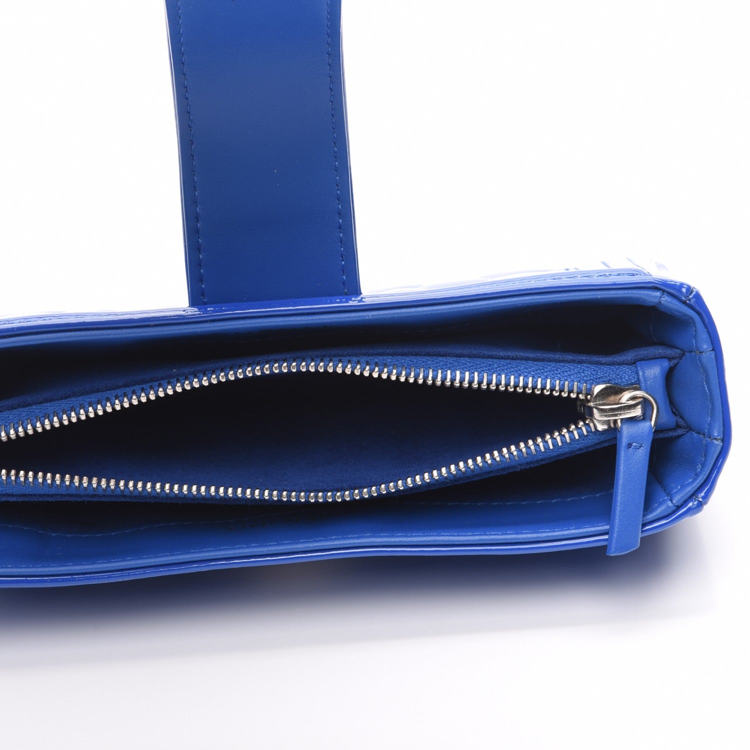 Chanel Patent Quilted Mini Phone Holder Clutch Blue 6 of 8