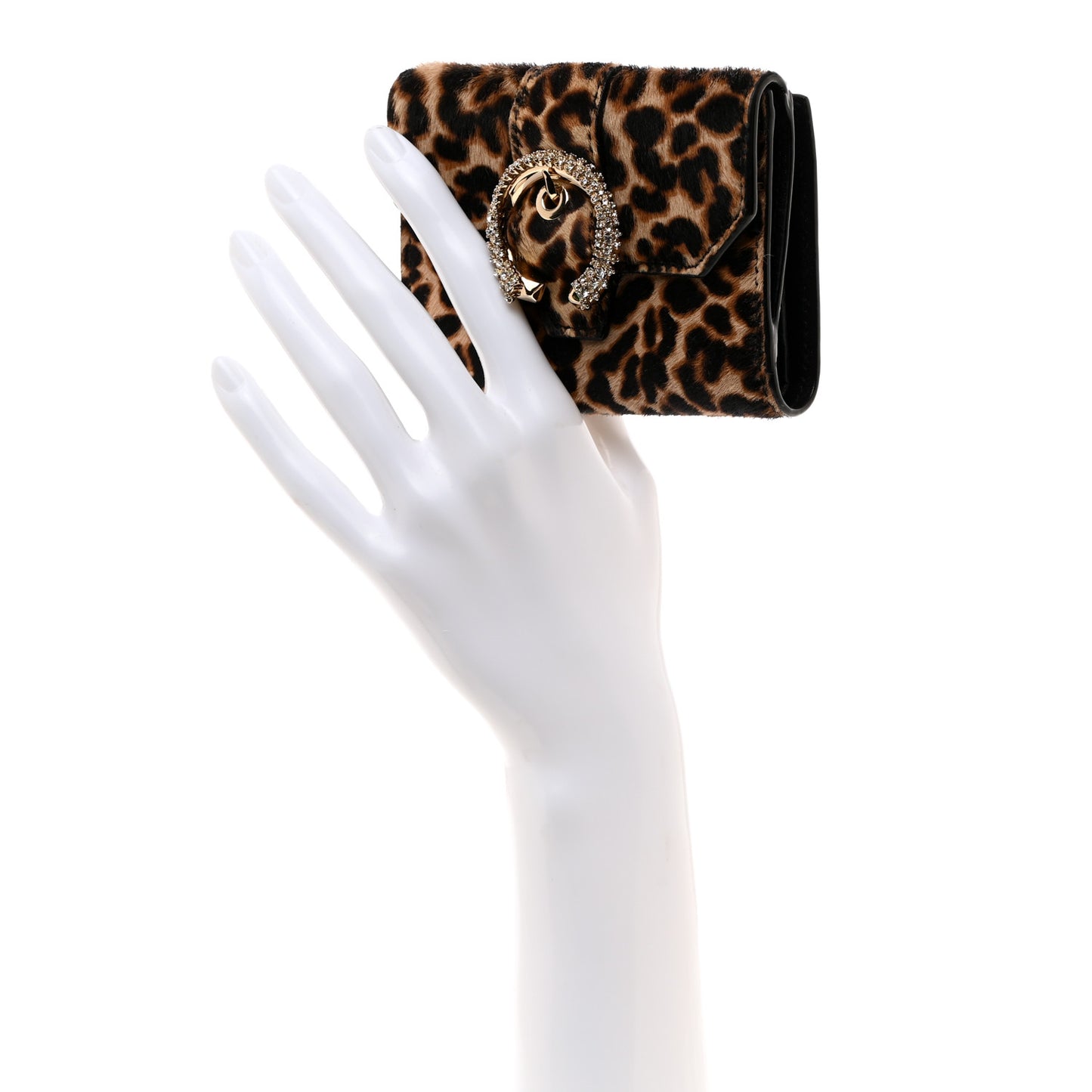 Pony Hair Leopard Print Crystal Cheri Compact Wallet