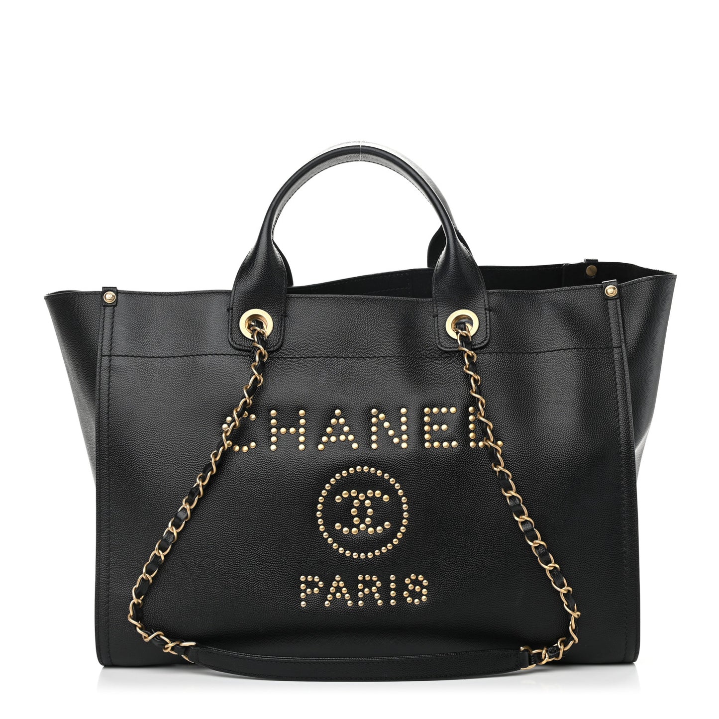 Caviar Medium Studded Deauville Tote Black