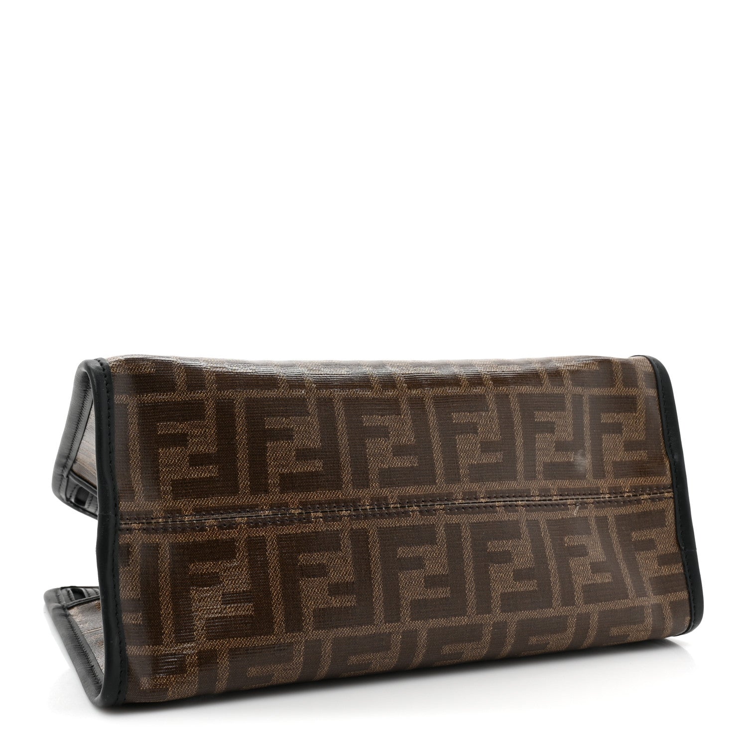 Fendi Glazed Fabric Vitello Century FF 1974 Stamp Patch Mini Peekaboo Defender Cover Mogano Panna Black 4 of 10
