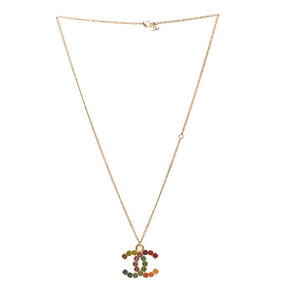 Chanel Crystal CC Pendant Necklace Gold Multicolor 3 of 6