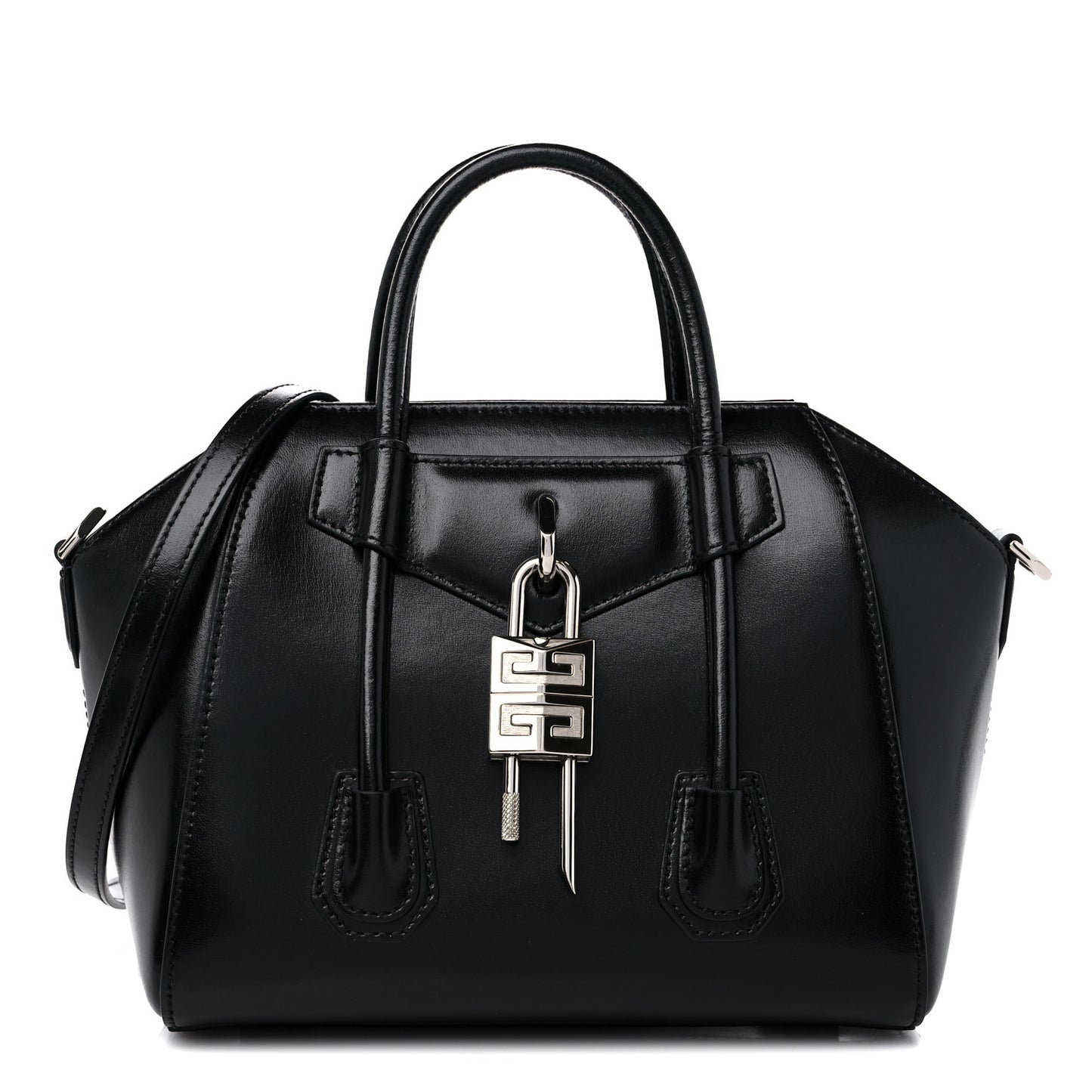 Box Calfskin Mini Lock Antigona Shoulder Bag Black