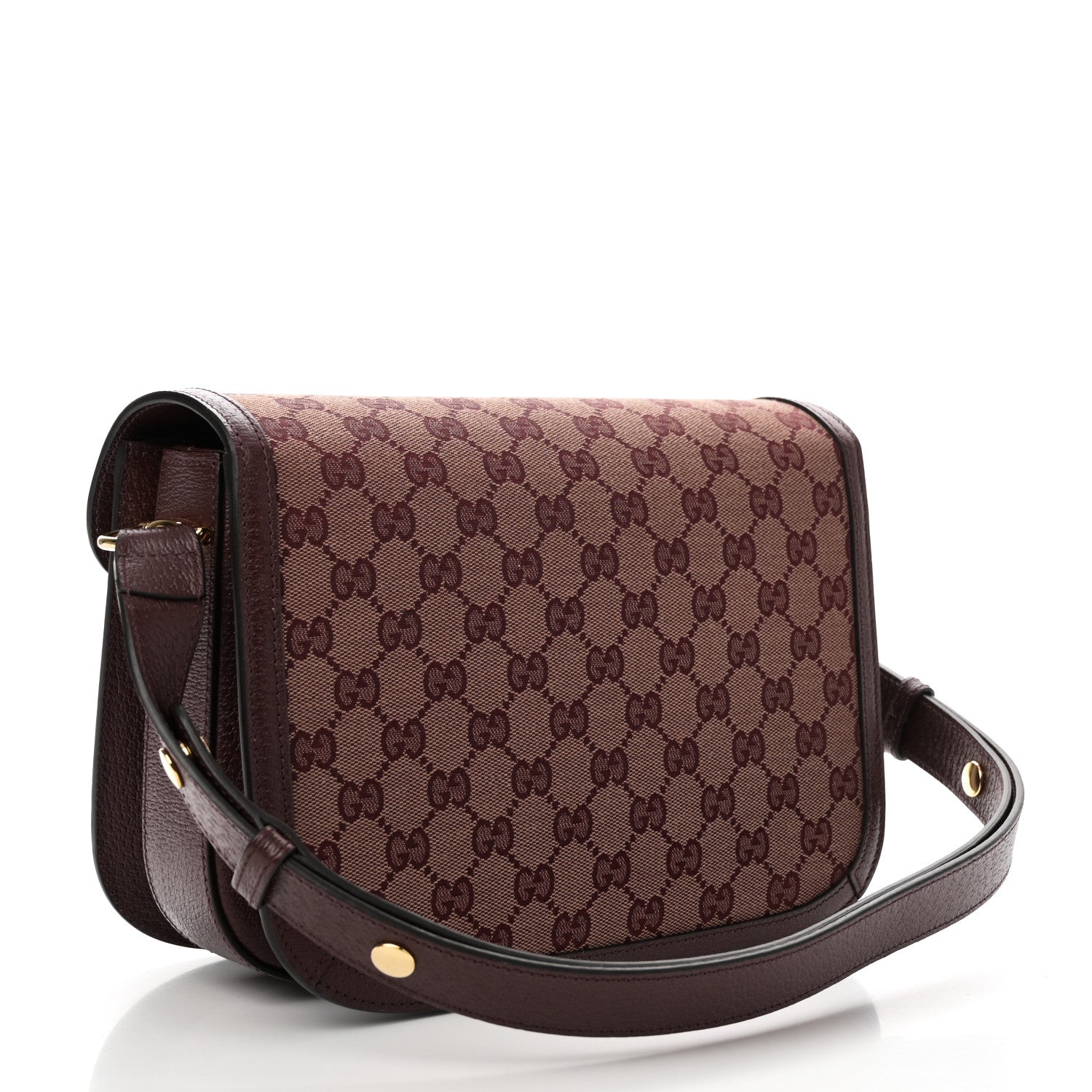 Gucci Monogram Textured Dollar Calfskin Horsebit 1955 Shoulder Bag Sahara Rubino Chardonnay 2 of 9