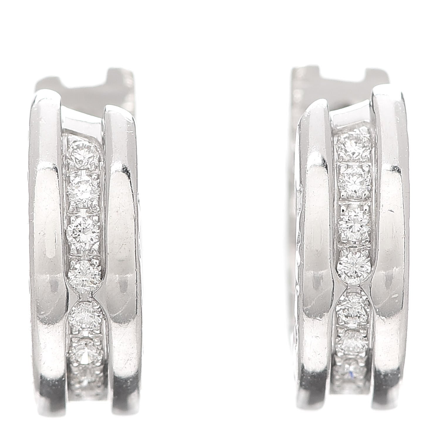 Bulgari 18K White Gold Diamond Small B.Zero1 Hoop Earrings 1 of 5