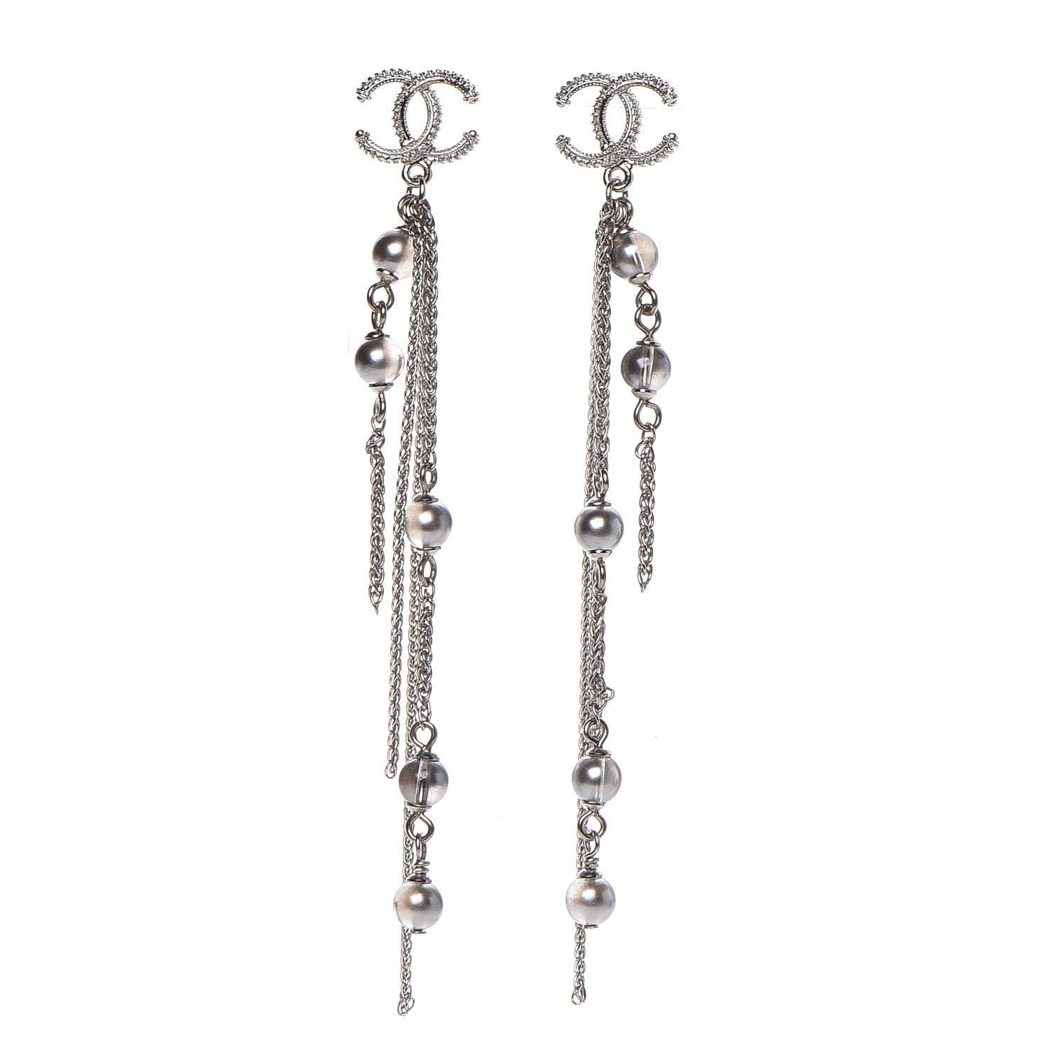 Chanel CC Dangle Earrings Pearly Grey Silver 1 of 4