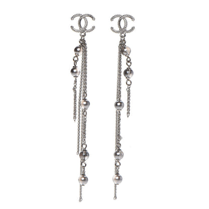 Chanel CC Dangle Earrings Pearly Grey Silver 1 of 4
