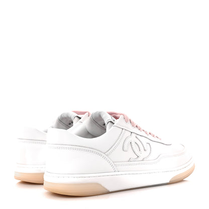 Chanel Calfskin Womens CC Sneakers 36.5 White Pink 4 of 10