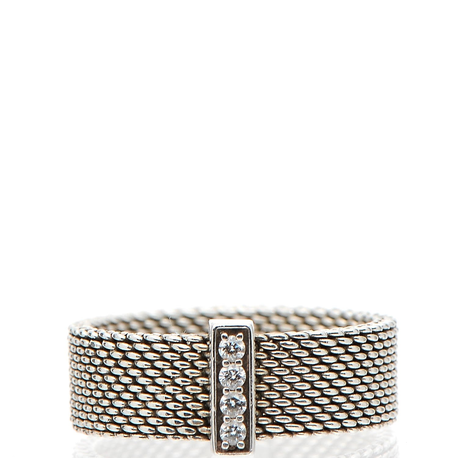 Tiffany Sterling Silver Diamond Mesh Somerset Ring 57 8 1 of 6